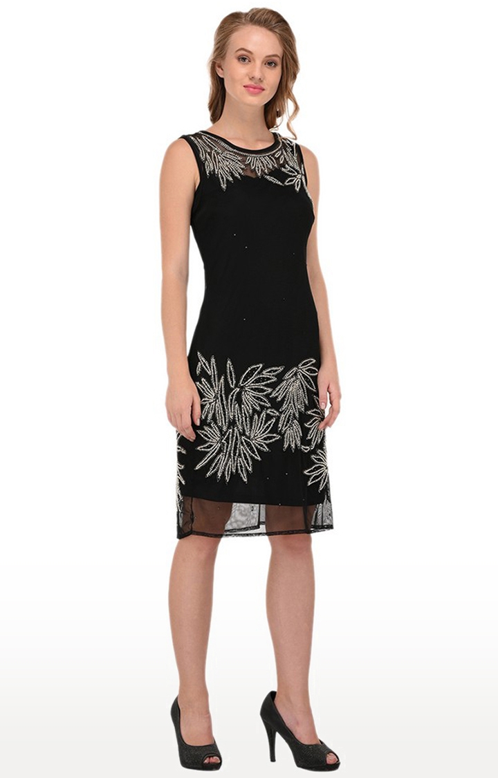 Porsorte | Porsorte Women A-Line Embellished Black Dress 2