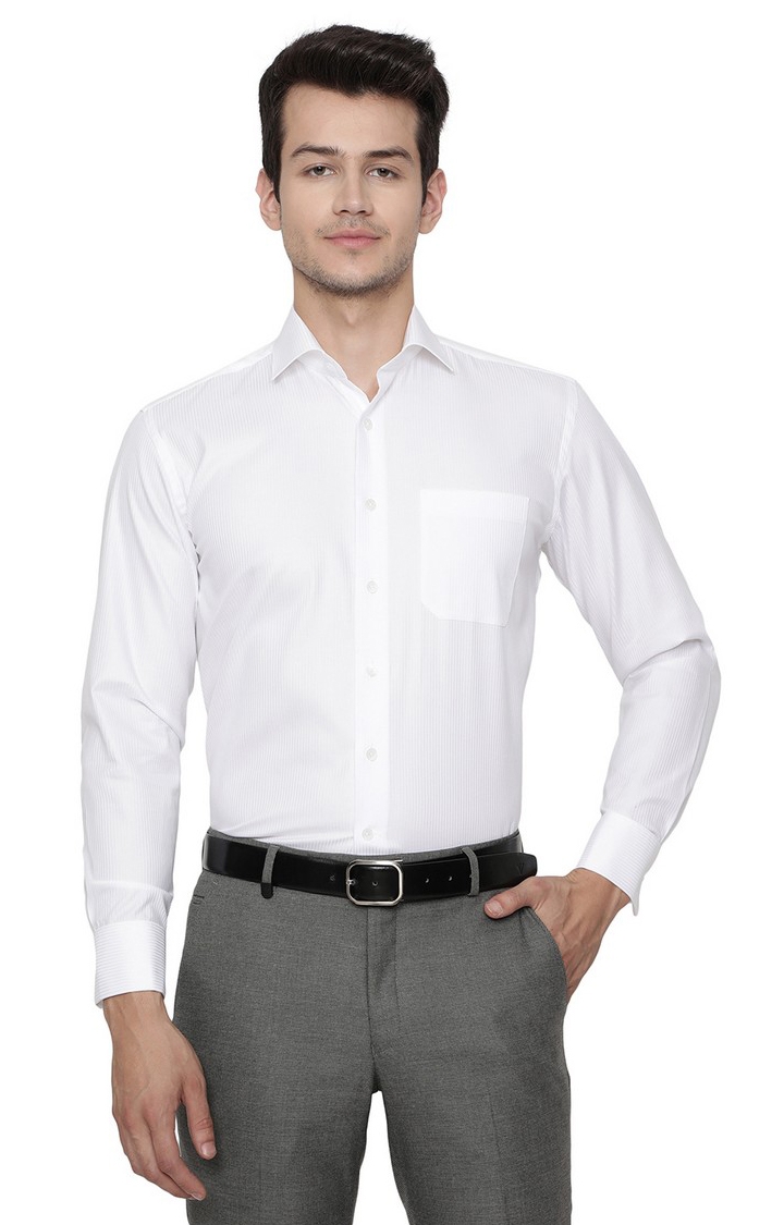 JadeBlue | JBR956/1,WHITE LNG (R) Men's White Cotton Striped Formal Shirts 0