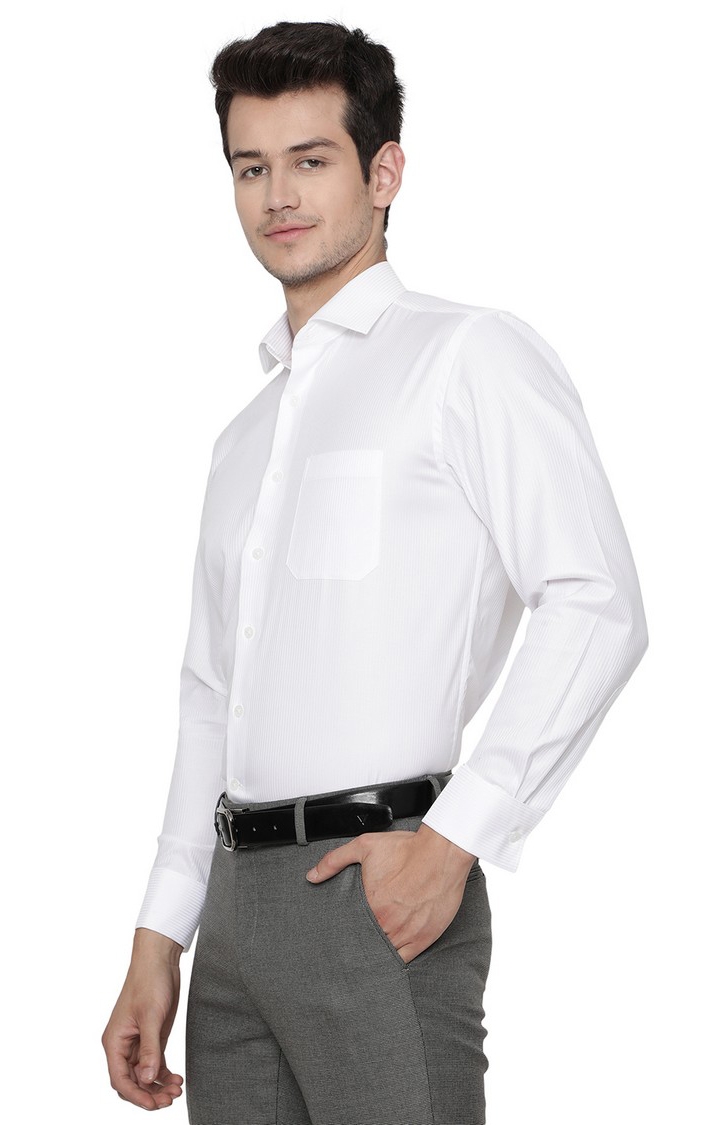 JadeBlue | JBR956/1,WHITE LNG (R) Men's White Cotton Striped Formal Shirts 1