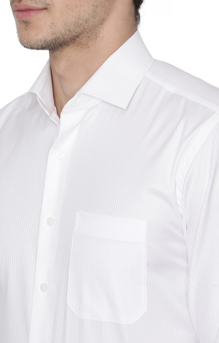 JadeBlue | JBR956/1,WHITE LNG (R) Men's White Cotton Striped Formal Shirts 3