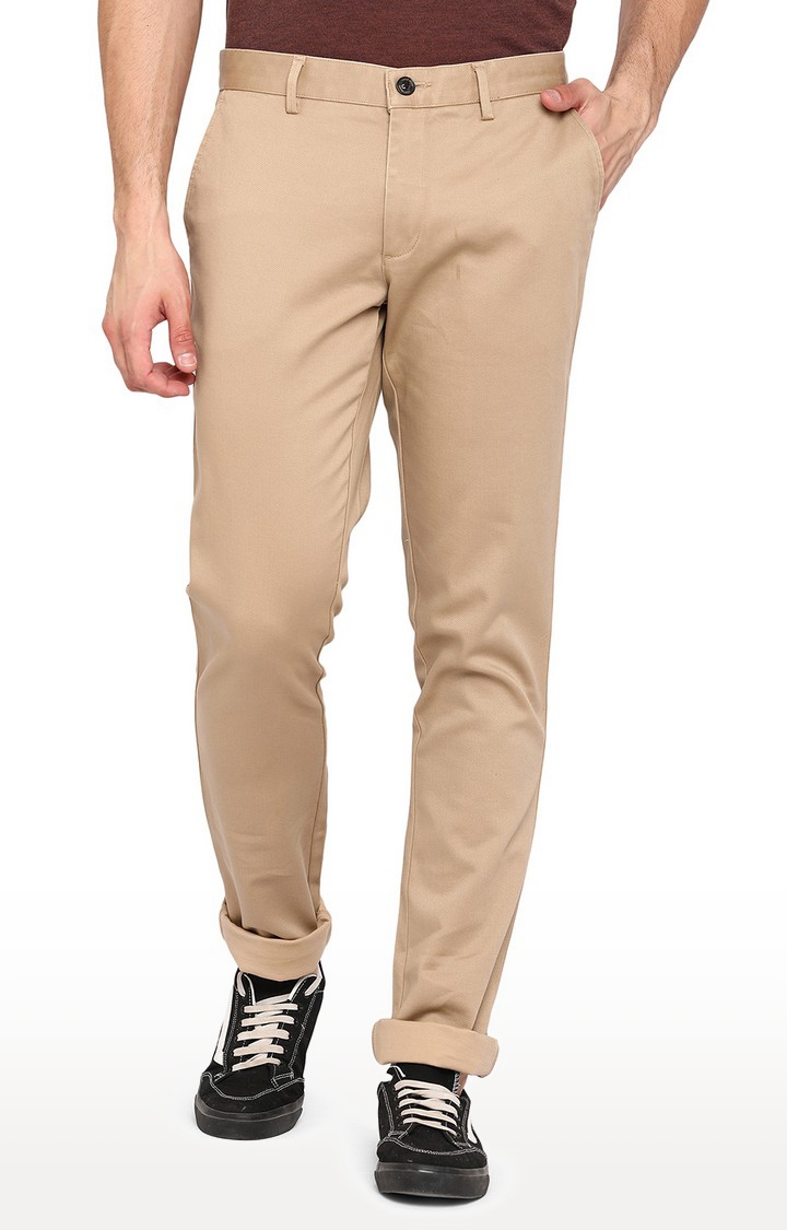 JadeBlue | JBCT207/2,KHAKHI SELF Men's Beige Cotton Solid Trousers 0