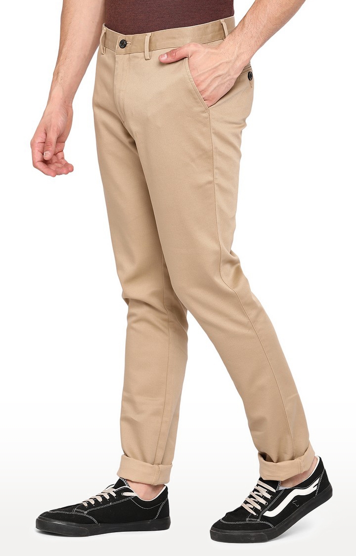 JadeBlue | JBCT207/2,KHAKHI SELF Men's Beige Cotton Solid Trousers 1