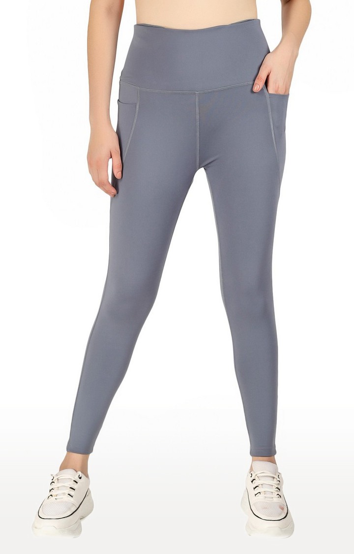 Body Smith | Women's Grey Polycotton Solid Activewear Legging