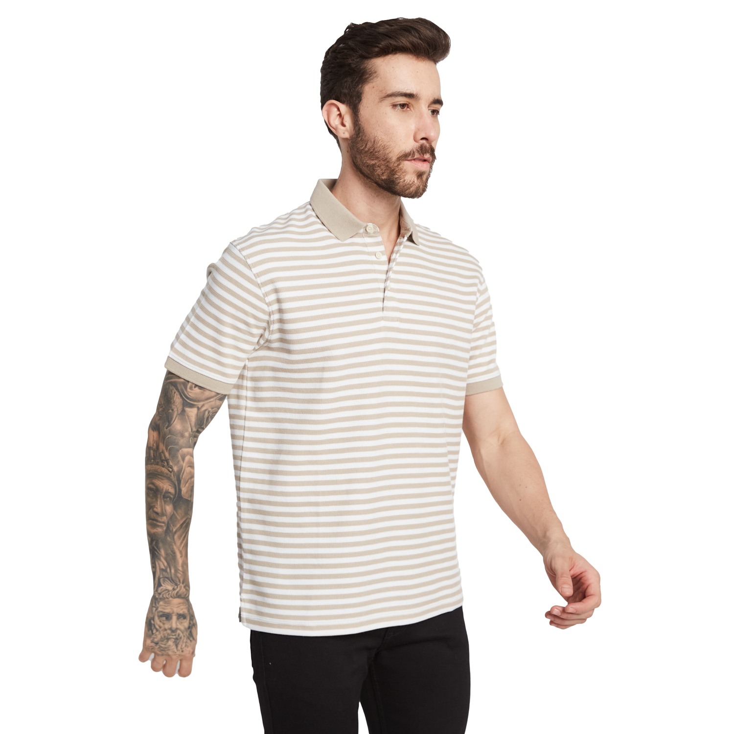 Octave Men Striped Polo Collar Monochrome Pockets T-Shirt