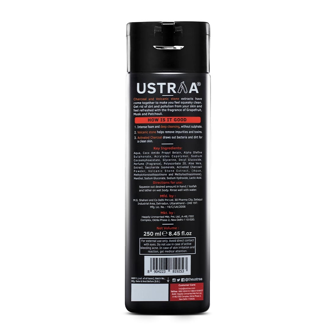 Ustraa | Ustraa Body Wash-Activated Charcol 250 ml (Pack Of 2) 7