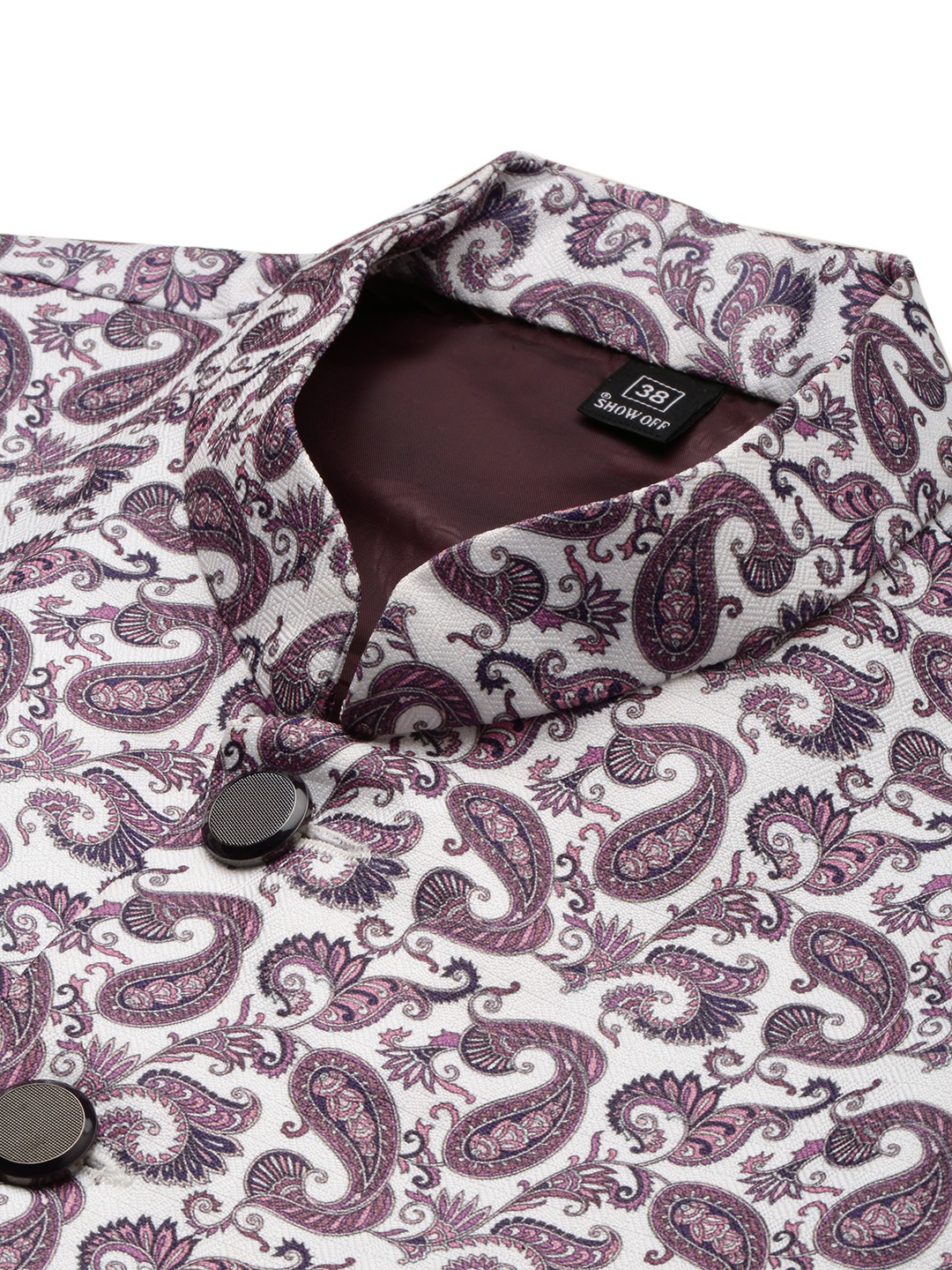 SHOWOFF Men's Printed White Ethnic Nehru Jacket