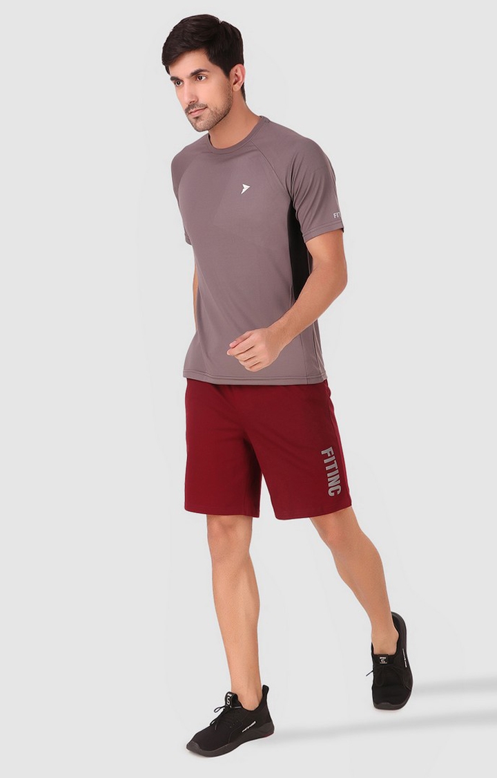 Fitinc | Men's Maroon Cotton Blend Solid Activewear Shorts 1