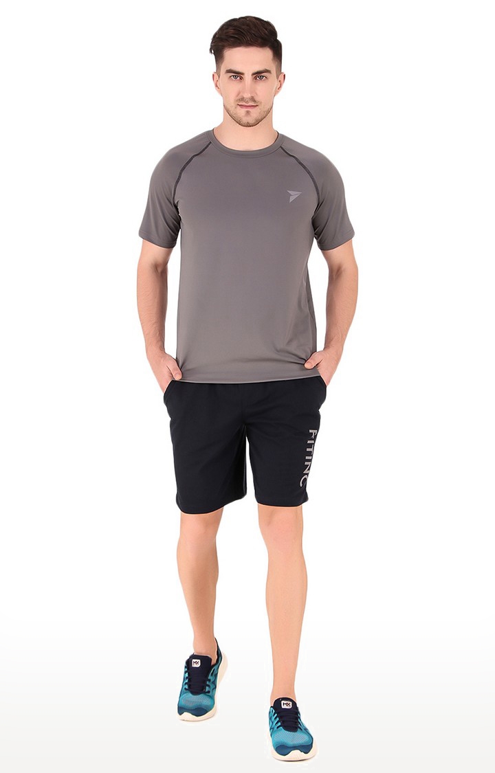 Fitinc | Men's Navy Blue Cotton Blend Solid Activewear Shorts 2