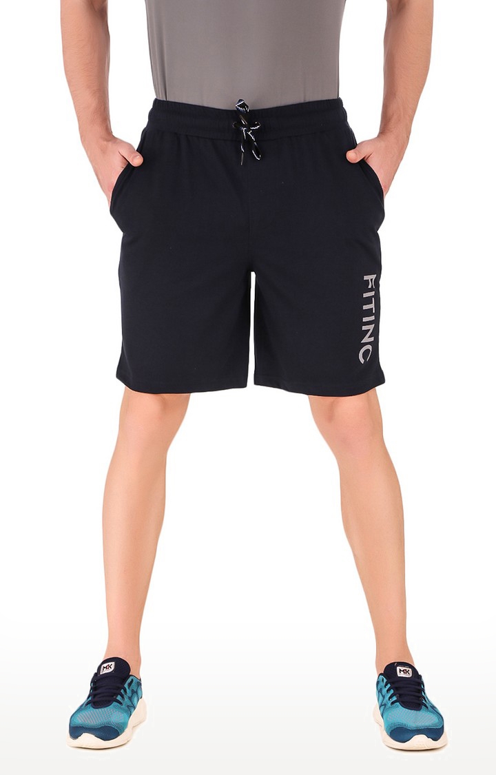 Fitinc | Men's Navy Blue Cotton Blend Solid Activewear Shorts 0