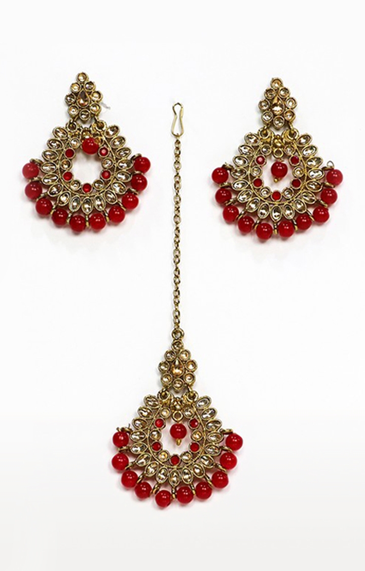 Antique goldplated peach drops round stud earrings copper for women & girls  | festive traditional earrings women - AQUASTREET - 4220401