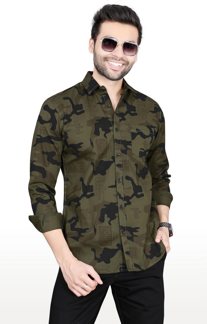 Men's Green Cotton Camouflage Casual Shirt