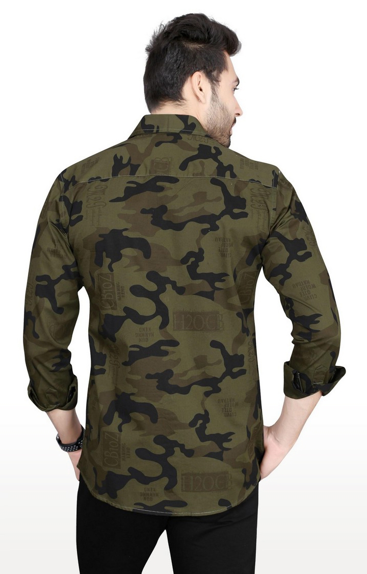 5th Anfold | Men's Green Cotton Camouflage Casual Shirt 1
