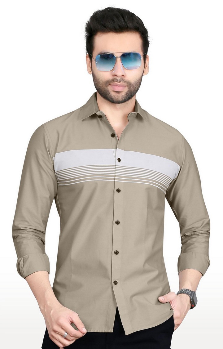 5th Anfold | Men's Brown Cotton Striped Casual Shirt 0