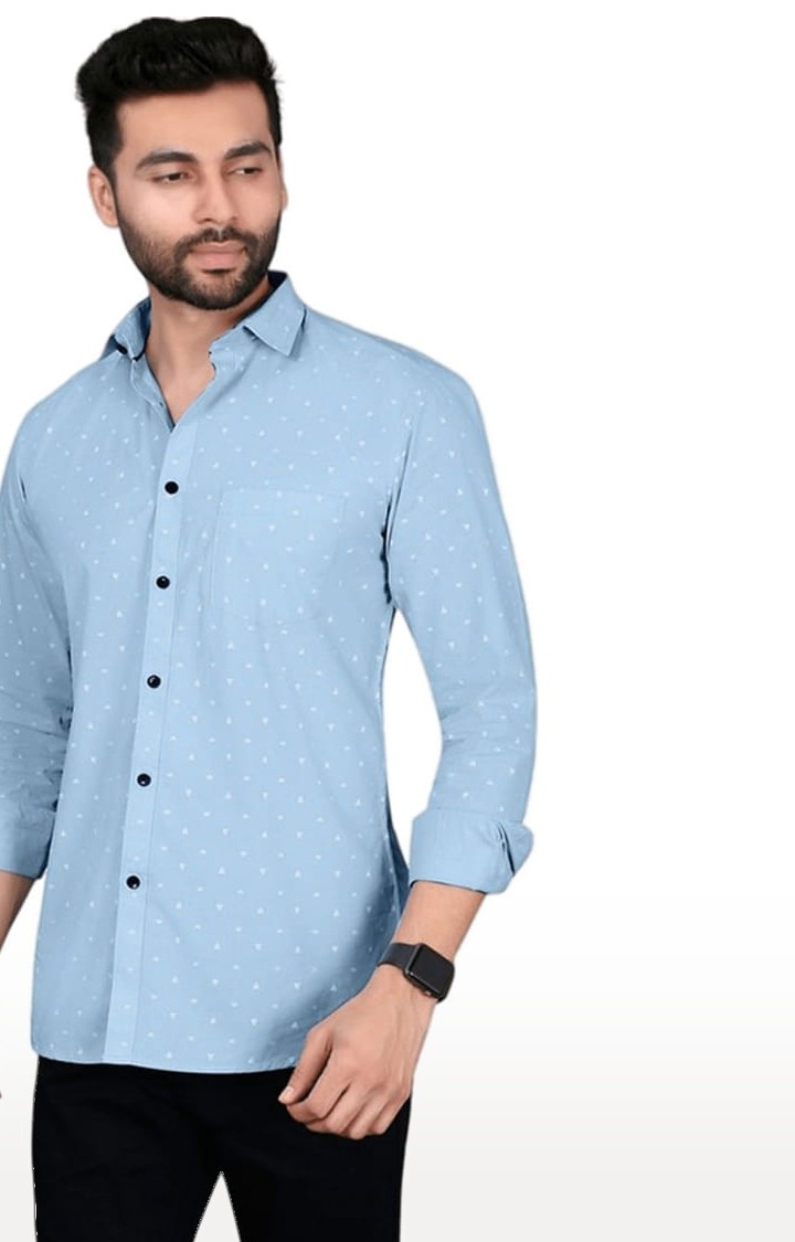 5th Anfold | Men's Blue Cotton Printed Casual Shirt 2