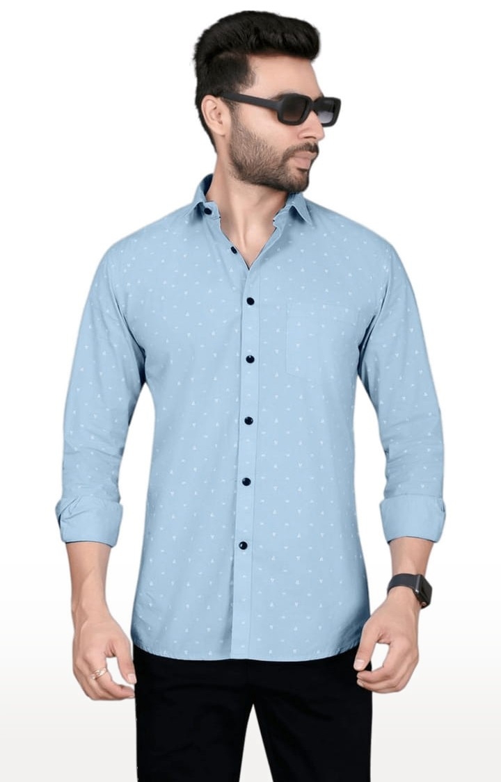 5th Anfold | Men's Blue Cotton Printed Casual Shirt 0