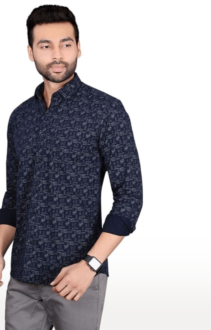 5th Anfold | Men's Blue Cotton Printed Casual Shirt 3