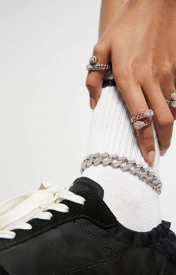 Unisex Silver Prong Cuban Link Anklet