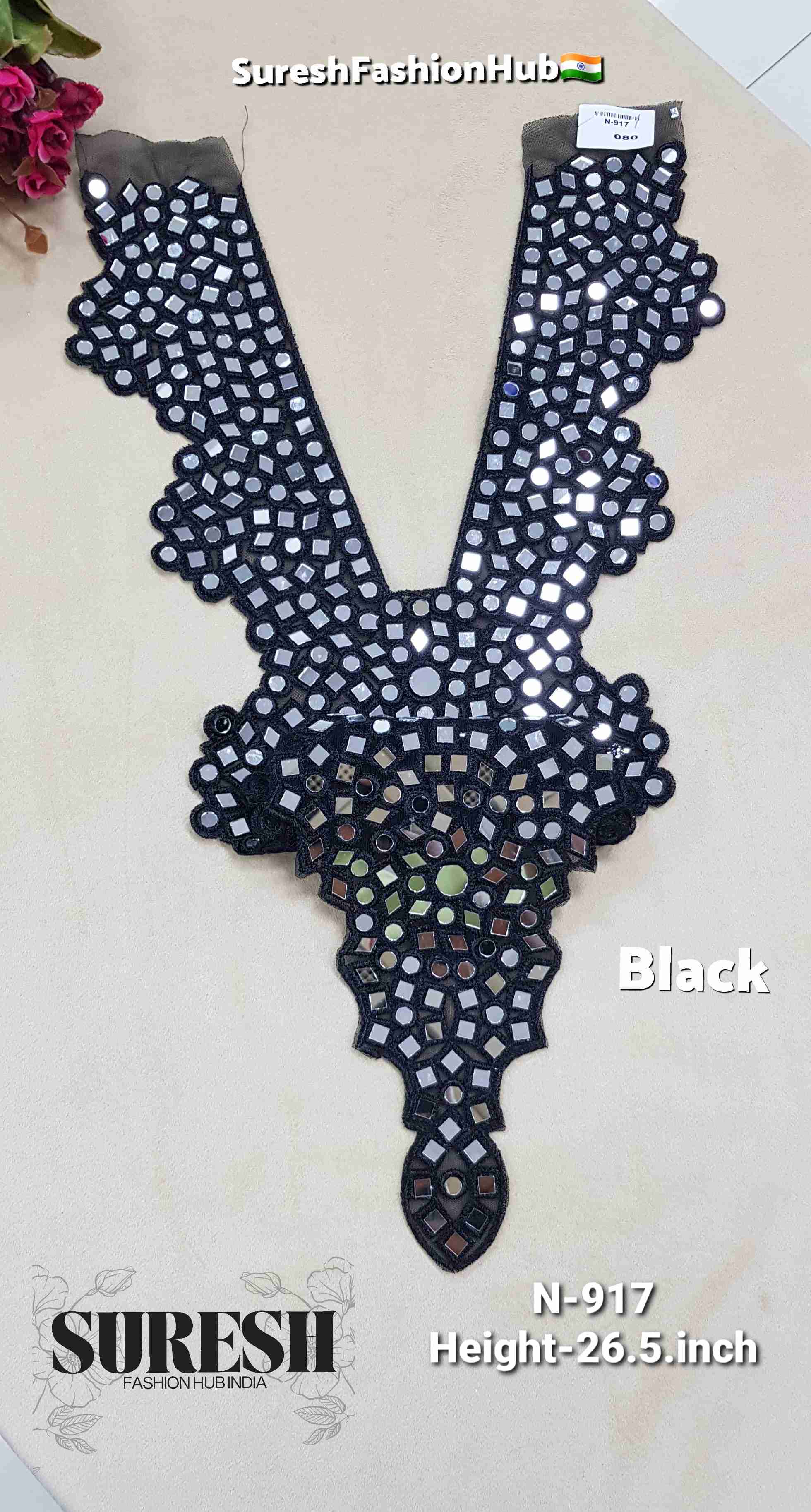 Black Zari Mirror Neck Design – N-917