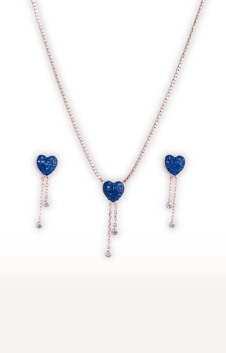 Sapphire Heart Cascade Pendant Set