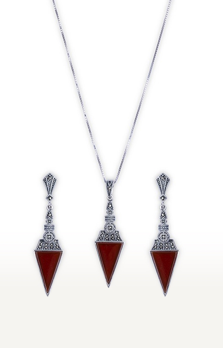 Touch925 | Stunning Red Silver Pendant Set