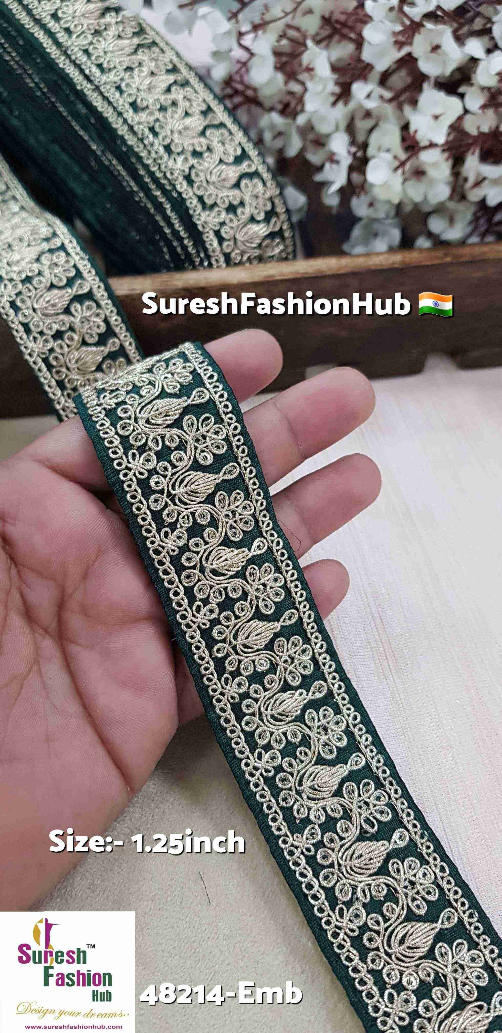 Bottle Green Pearl & Sequence Fabric Lace
