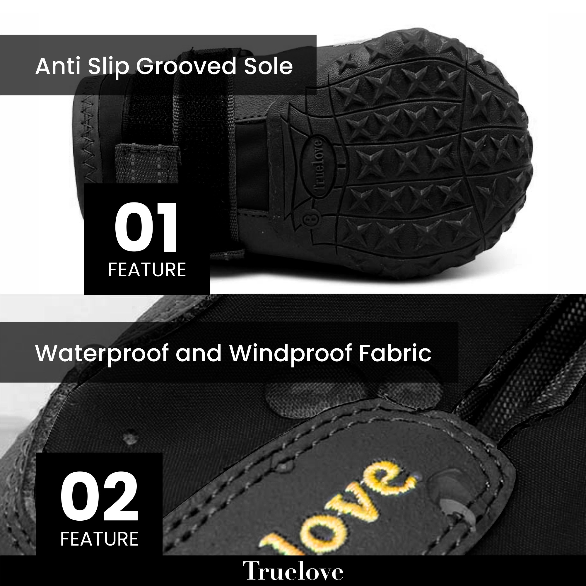 Truelove Waterproof Boots for Dogs, Black