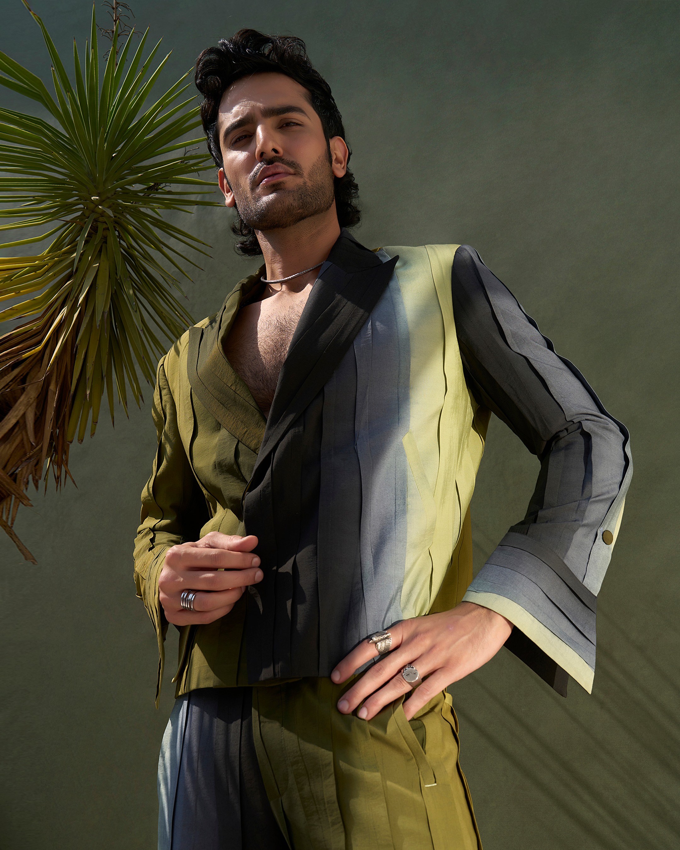 Pleated Blade Green Ombré Suit