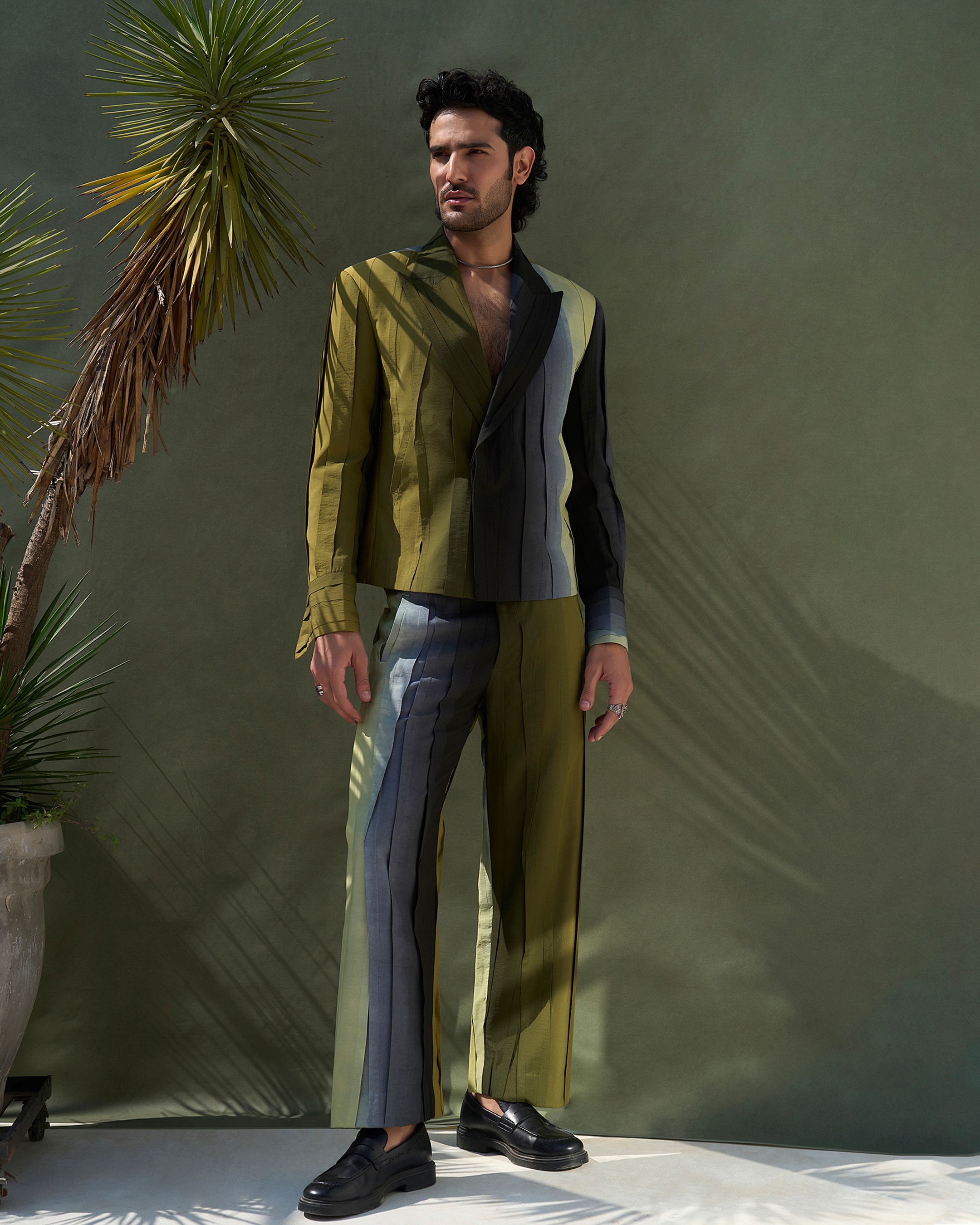 Pleated Blade Green Ombré Suit