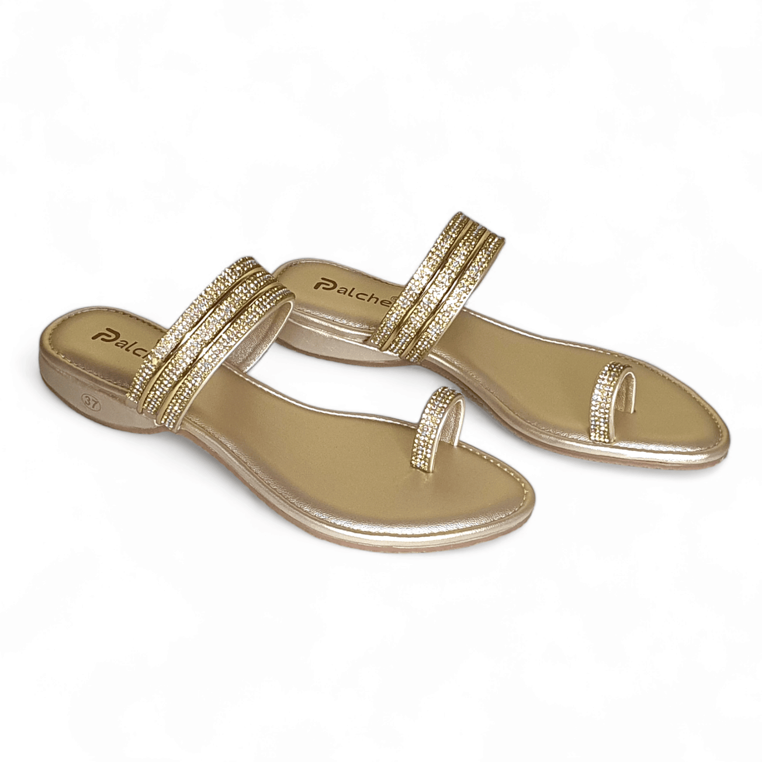 Elegant Gold Embellished One Toe Flats - Perfect Party & Casual Sandals | SawadiMart