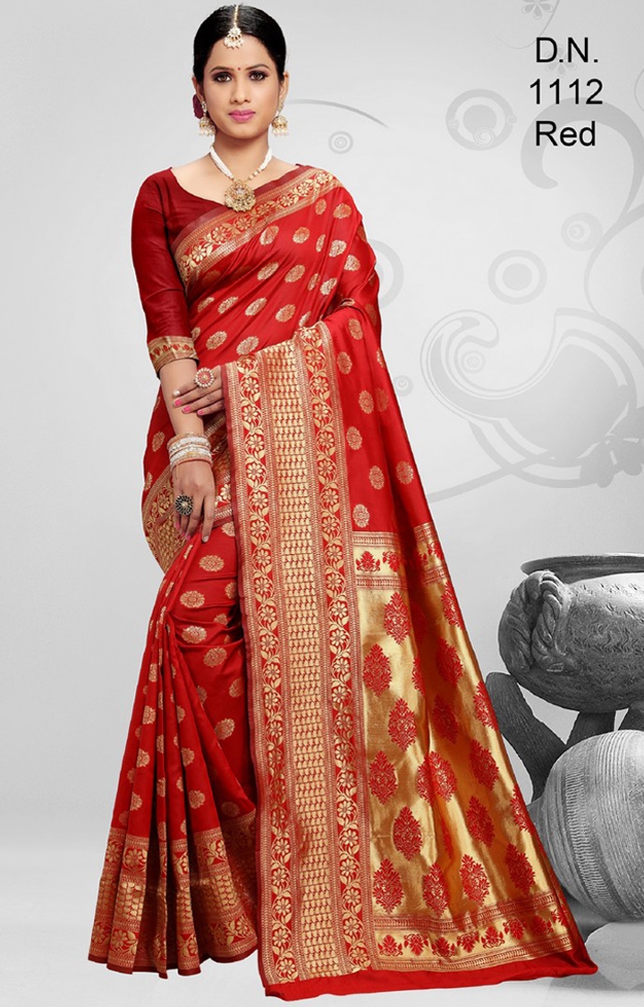 Radiant Red Festive Wear Embroidered Woven Banarasi Jacquard Saree