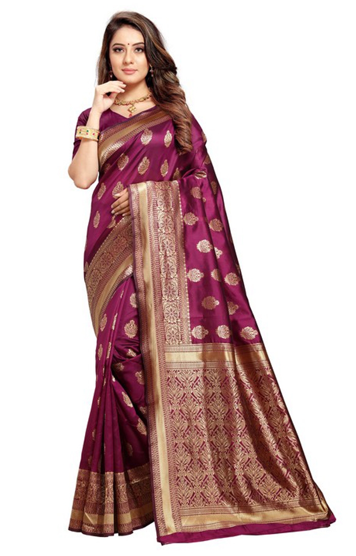 Gorgeous Purple Embroidered Banarasi Jacquard Silk Reception Saree