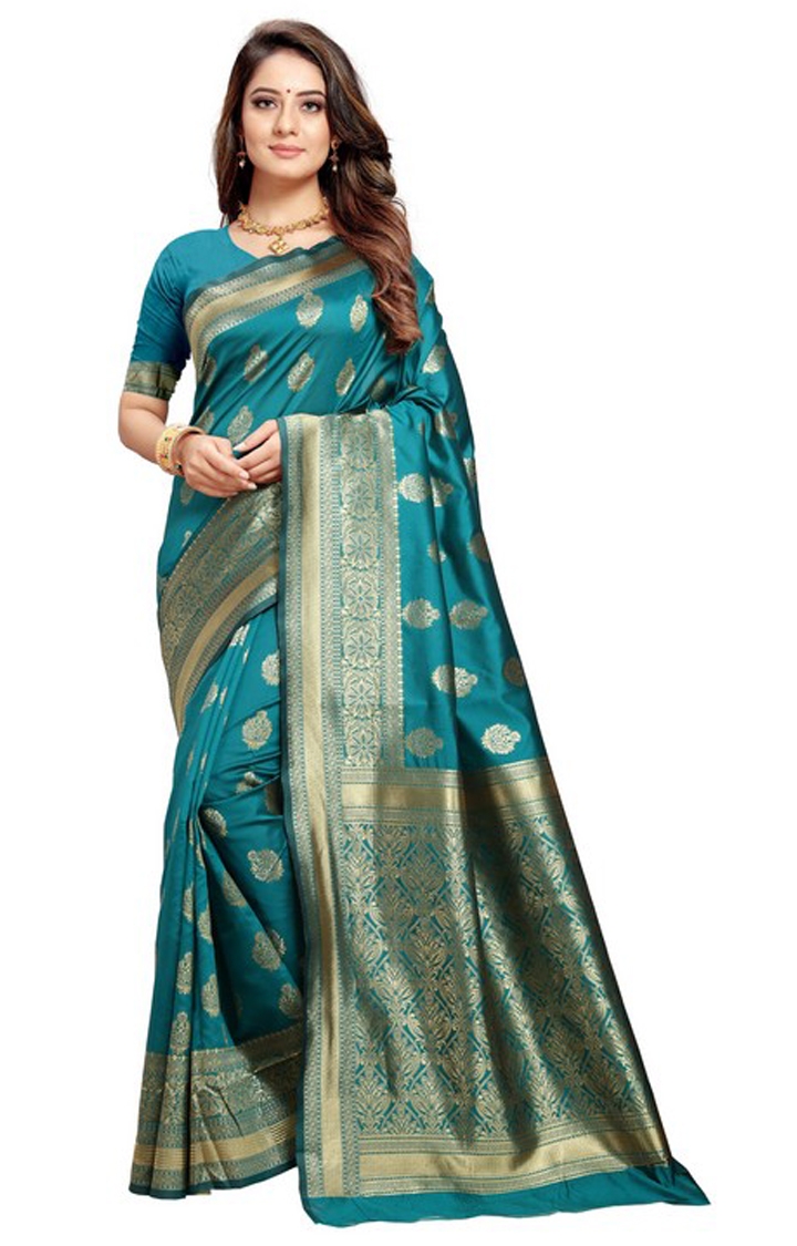 Gorgeous Green Printed Banarasi Jacquard Silk Reception Saree