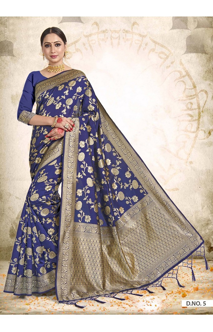 Contemporary Banarasi Blue Embroidered Art Silk Woven Zari Festive Saree