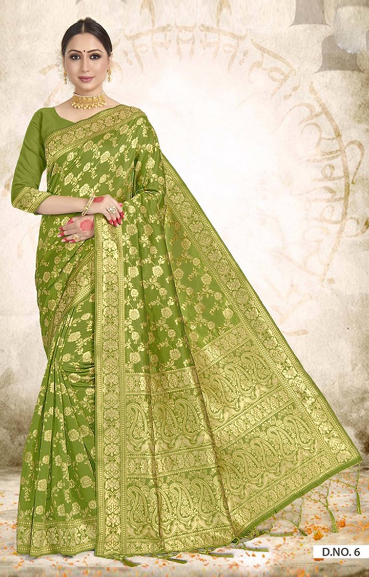 Contemporary Banarasi Green Embroidered Art Silk Woven Zari Festive Saree