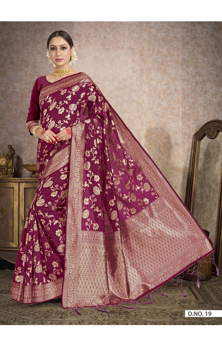Ethnic Banarasi Pink Art Silk Embroidered Woven Zari Festive Saree
