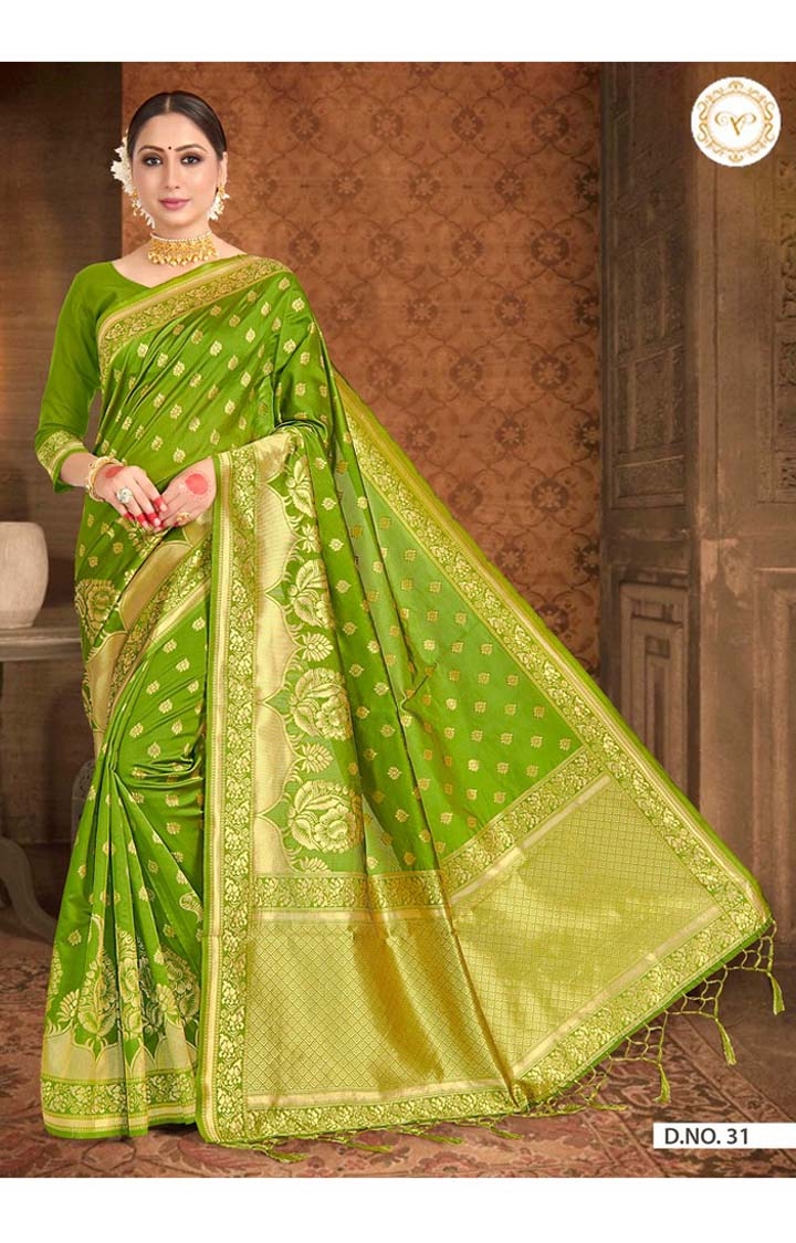 Desirable Banarasi Green Art Silk Embroidered Woven Zari Festive Saree