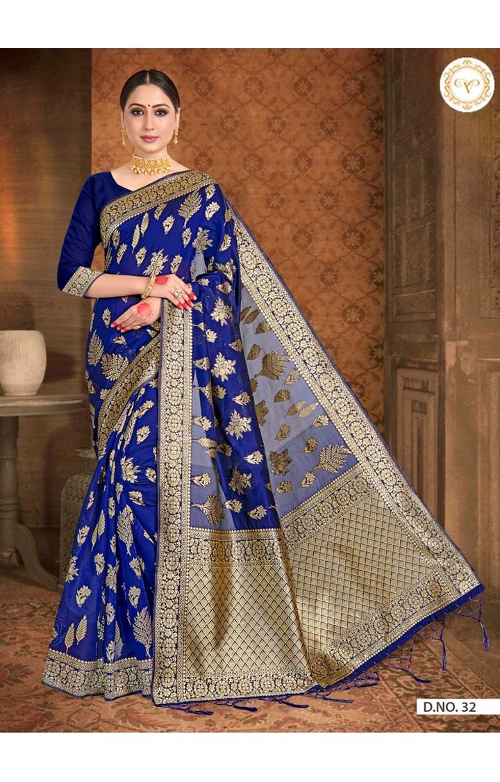 Desirable Banarasi Blue Art Silk Embroidered Woven Zari Festive Saree