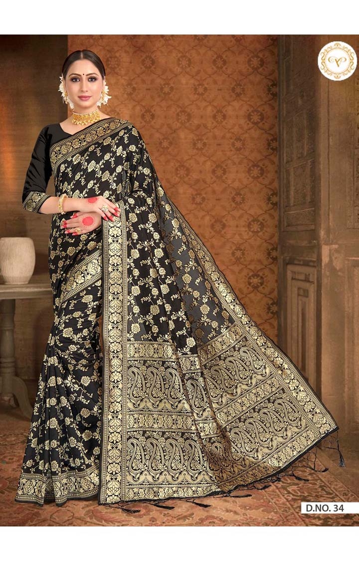 Desirable Banarasi Black Art Silk Embroidered Woven Zari Festive Saree
