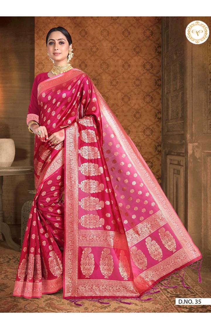 Desirable Banarasi Pink Art Silk Embroidered Woven Zari Festive Saree