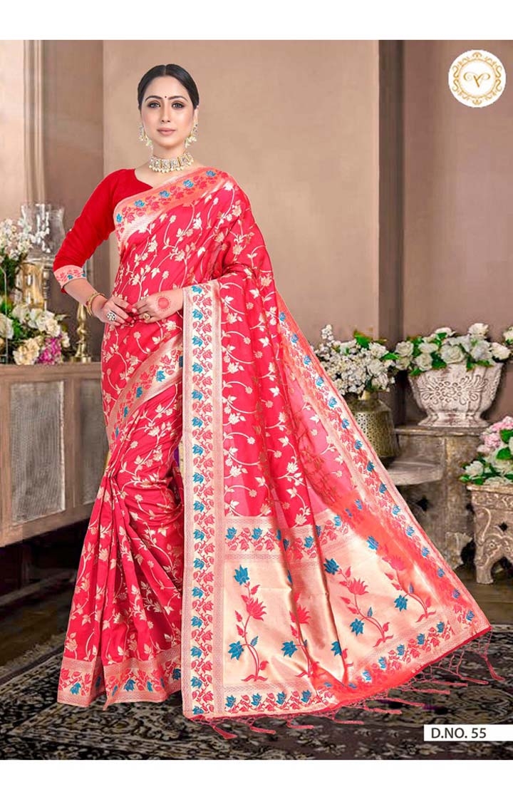 Designer Banarasi Pink Embroidered Art Silk Woven Zari Festive Saree