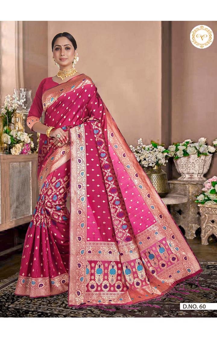 Designer Banarasi Pink Embroidered Art Silk Woven Zari Festive Saree