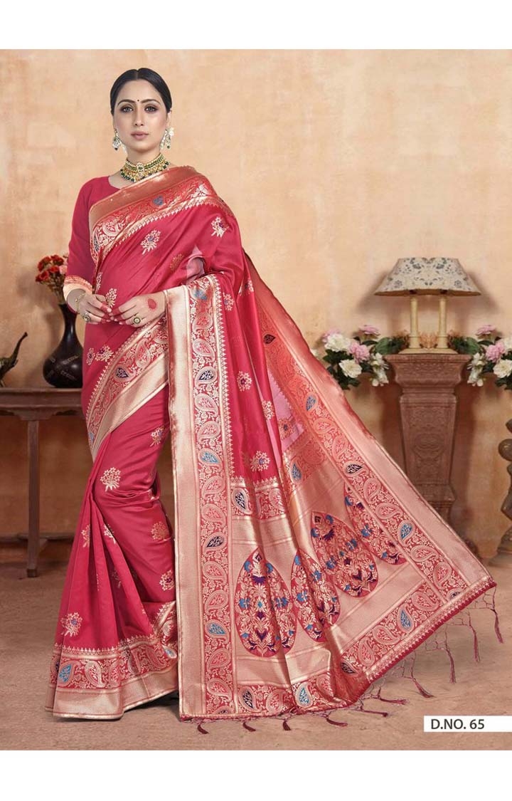 Ethnic Banarasi Pink Embroidered Art Silk Woven Zari Festive Saree