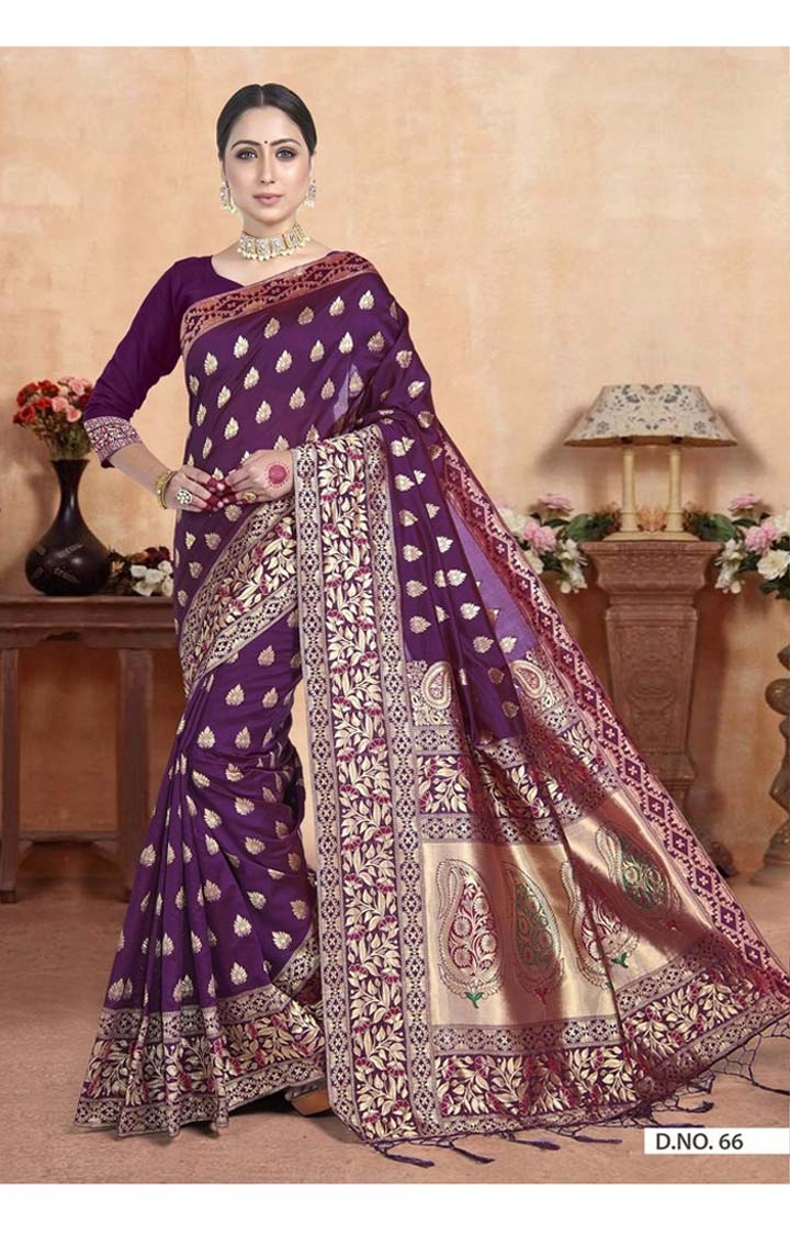 Ethnic Banarasi Purple Embroidered Art Silk Woven Zari Festive Saree