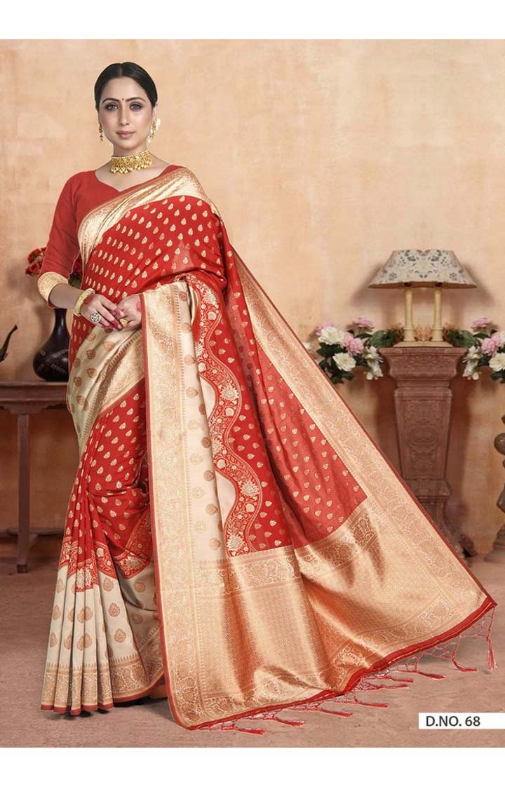 Ethnic Banarasi Red Embroidered Art Silk Woven Zari Festive Saree