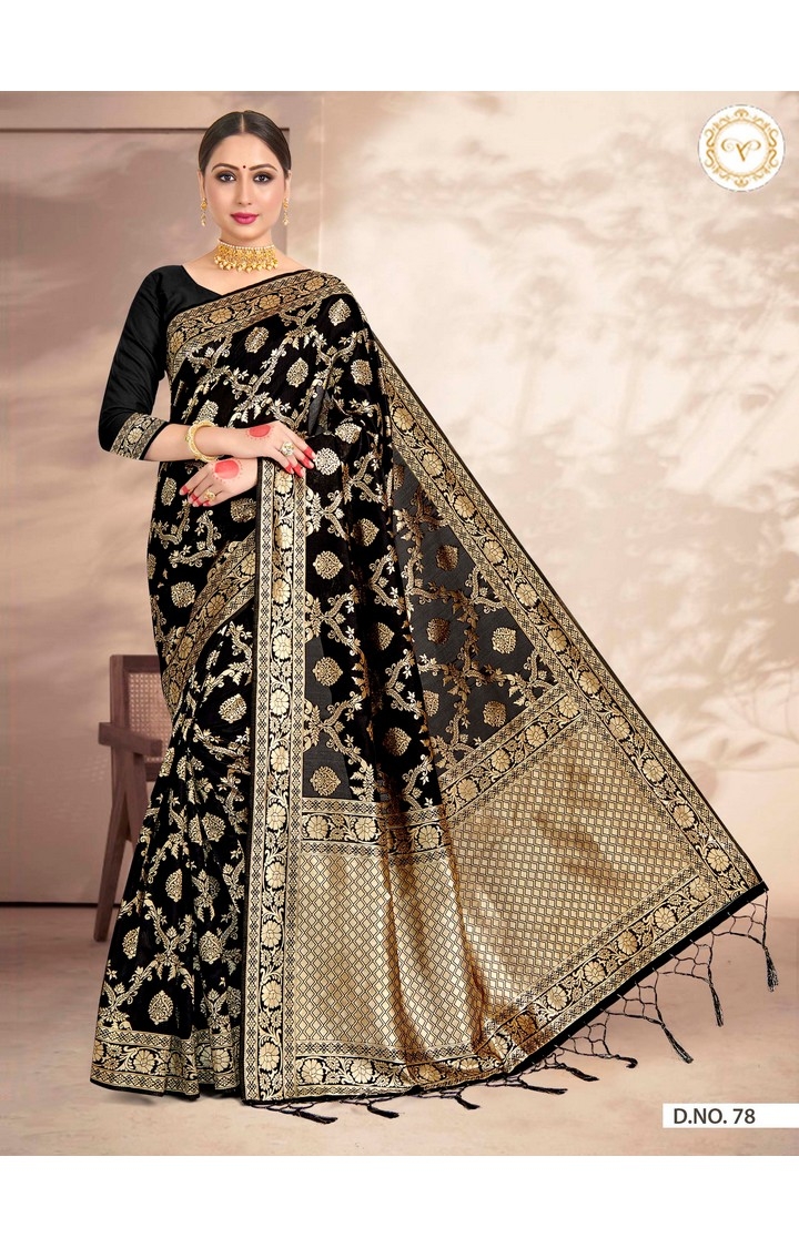Elegant Banarasi Black Embroidered Self Design Art Silk Woven Zari Festive Saree