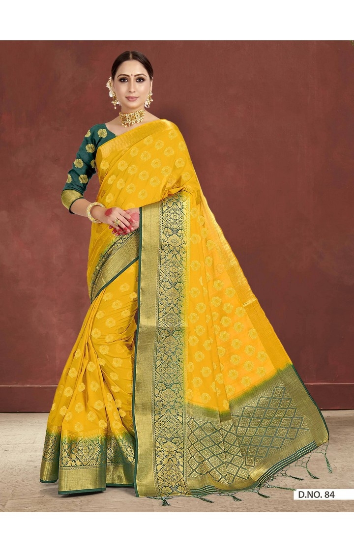 POONAM TEXTILE | Latest Yellow Raw Silk Embroidered Woven Festive Saree 0