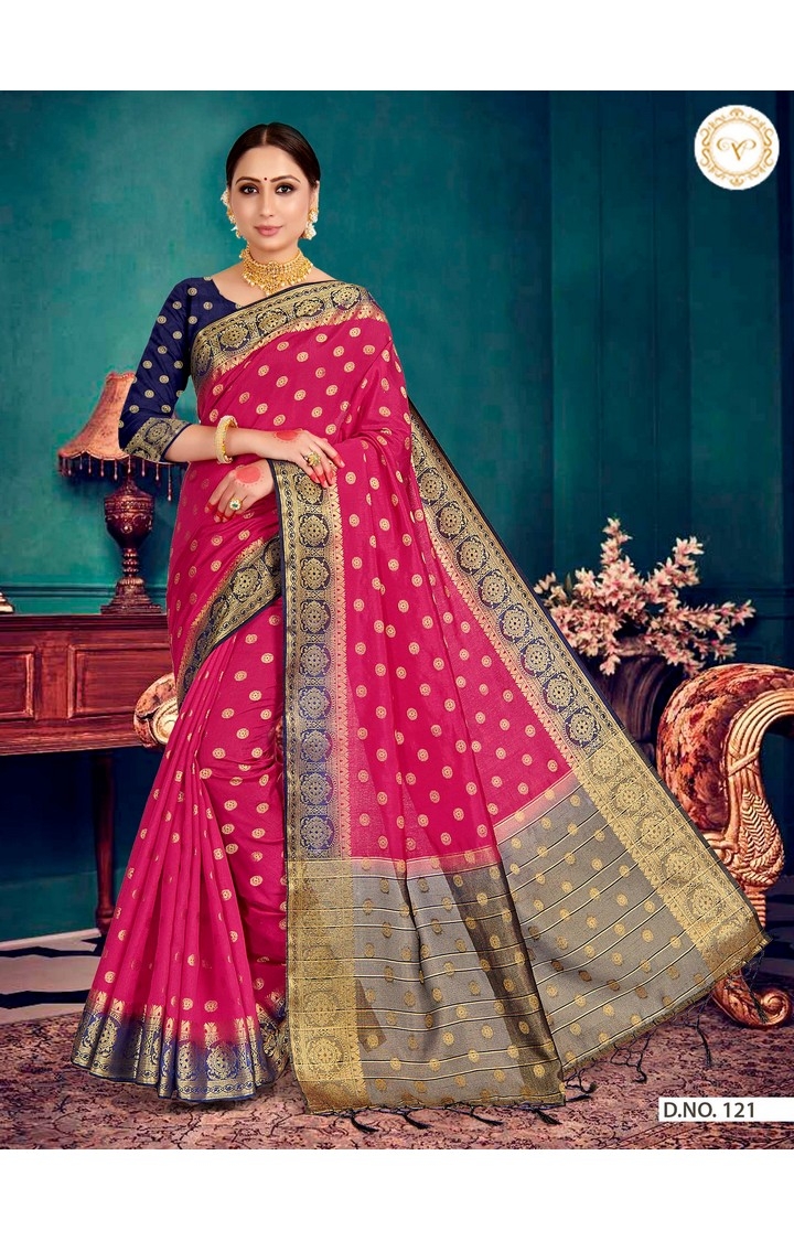 Elegant Banarasi Pink Embroidered Raw Silk Woven Zari Festive Saree