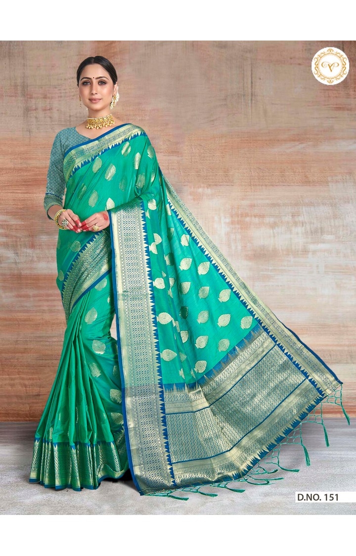 Elegant Banarasi Green Embroidered Art Silk Woven Zari Festive Saree