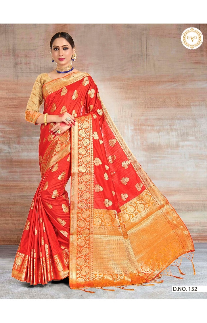 Elegant Banarasi Red Embroidered Art Silk Woven Zari Festive Saree