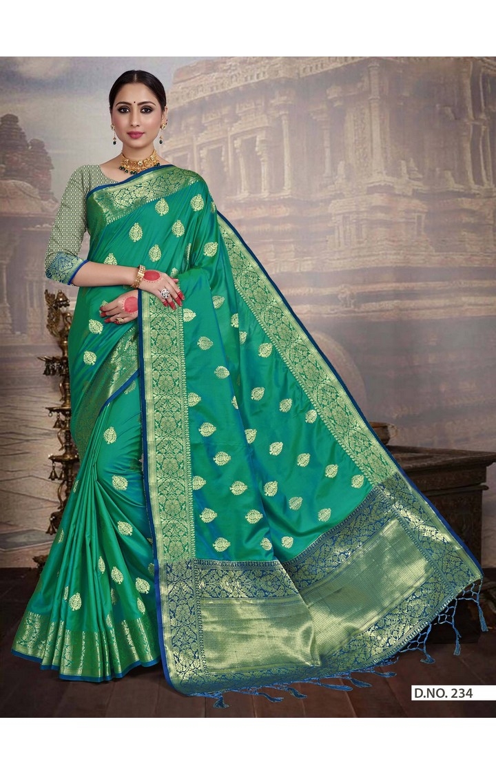 Traditional Banarasi Green Embroidered Art Silk Woven Zari Festive Saree